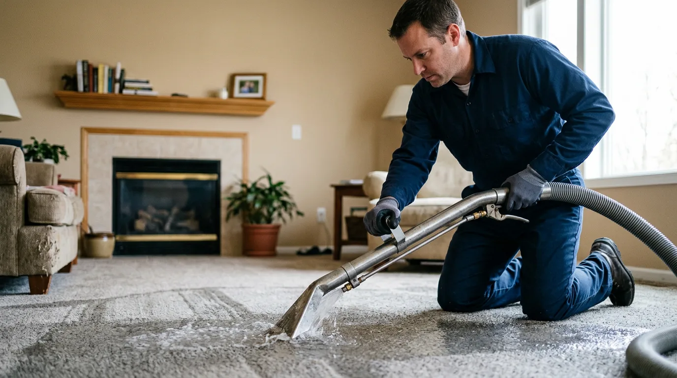 Water damage restoration technician working near East Moriches, NY